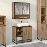 Vidaxl meuble de lavabo de salle de bain avec �tag�re ch�ne artisanal