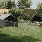 Vidaxl niche d'extrieur pour chien enclos 6x2x1, 5 m acier galvanis