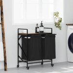 Vidaxl panier � linge � 2 compartiments avec roulettes ch�ne fum�