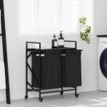 Vidaxl panier � linge � 2 compartiments avec roulettes en ch�ne noir