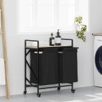 Vidaxl panier � linge � 2 compartiments avec roulettes ch�ne sonoma