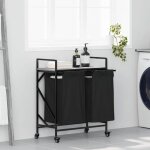 Vidaxl panier � linge � 2 compartiments avec roulettes gris sonoma