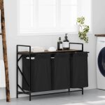 Vidaxl panier � linge � 3 compartiments avec �tag�re ch�ne fum�