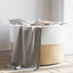 Vidaxl panier  linge beige et blanc Ø55x36 cm coton