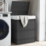 Vidaxl panier � linge avec couvercle gris 46x33x60 cm r�sine tress�e