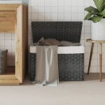 Vidaxl panier � linge avec couvercle gris 55, 5x35x34 cm r�sine tress�e
