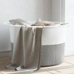 Vidaxl panier  linge gris et blanc Ø55x36 cm coton