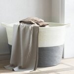 Vidaxl panier  linge gris et blanc Ø60x36 cm coton