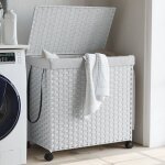 Vidaxl panier  linge avec roulettes blanc 60x35x60, 5cm rsine tresse