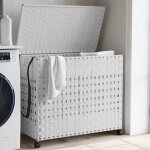 Vidaxl panier  linge avec roulettes blanc 66x35x60 cm rsine tresse