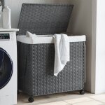 Vidaxl panier  linge avec roulettes gris 60x35x60, 5 cm rsine tresse