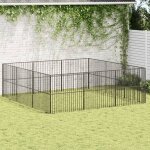 Vidaxl parc pour chien 12 panneaux noir acier galvanis