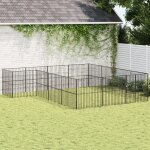 Vidaxl parc pour chien 16 panneaux noir acier galvanisé Vidaxl parc pour chien 16 panneaux noir acier galvanisé