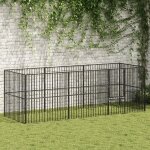 Vidaxl parc pour chien 8 panneaux noir acier galvanis