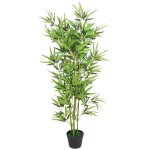 Plante artificielle en bambou avec feuillage r�sistant aux uv & pot en ciment 120 cm verte