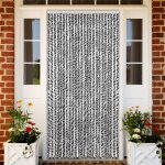 Vidaxl rideau anti - mouches gris et noir et blanc 100x200 cm chenille