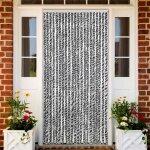 Vidaxl rideau anti - mouches gris et noir et blanc 90x200 cm chenille