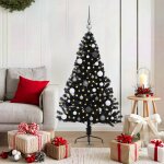 Vidaxl sapin de no�l artificiel pr� - �clair� noir 150 cm pvc