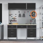 Vidaxl set de 8 pi�ces de meuble de travail et tableau perfor� noir mdf et m�tal