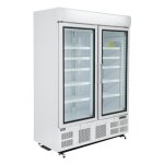 Vitrine négative ventilée 920 litres, 2 portes vitrées, avec bandeau lumineux, blanche, 1100 w, 220 v ... Vitrine négative ventilée 920 litres, 2 portes vitrées, avec bandeau lumineux, blanche, 1100 w, 220 v ...