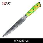 Wk3089 - uk - wak couteau utilitaire de cuisine avec manche en rsine verte, lame vg10, acier damas, ...