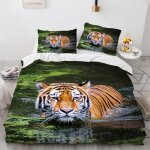 X cm housse de couette polyester - coton housse de couette x enfant avec taies d'oreiller x cm tigre ...