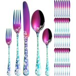 Xiaoyu 40 pices ensemble de couverts fleur de pivoine ensemble de couverts en acier inoxydable pour ...