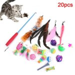 Xm b�ton de teaser pour animaux de compagnie chats 20 pi�ces b�ton extensible boule cloche souris poup�e ...