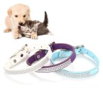 Xm collier en faux cuir souple et ajustable animal domestique chien chat strass sangle de cou