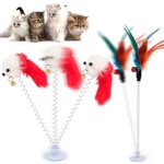 Xue jouet interactif joli chat avec souris en peluche plumes ventouse jouets d'animaux de compagnie amusants ...