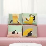 Xui housse de coussin en coton lin 43x43cm motif de chat mignon, chaise de bureau, taille du dos housse ...