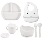 Y23 sourire blanc - vaisselle de bb en silicone souple, bol a ventouse, assiette tasse bavoirs cuillre ...