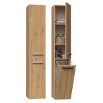 Yana - meuble salle de bain avec panier à linge - 31x30x174 cm - colonne rangement sdb - chêne Yana - meuble salle de bain avec panier à linge - 31x30x174 cm - colonne rangement sdb - chêne