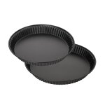 Zenker 9980050 set de 2 moules a tartes ou quiches lorraines, plat a tarte, acier inoxydable, noir, diamtres ...