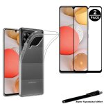 1 coque de protection transparente + 2 verres tremp bords noirs pour samsung galaxy a12 avec stylet ...
