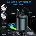 120w chargeur voiture retractable 4 en 1 chargeur retractable avec c�bles r�tractables et affichage de ...