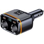 145w multi prise allume cigare adaptateur pour voiture usb c chargeur dual usb + pd avec voltmtre led, ...