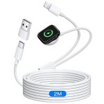 2 en 1 cble chargeur pour apple watch series 9 8 7 6 5 4 3 2 se ultra, 2m chargeur apple watch usb c ...