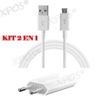 2 en 1 cble data micro usb + chargeur prise secteur mural pour samsung galaxy s4 en blanc