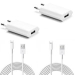 2 adaptateur chargeur prise secteur 1a + 2 c�ble usb 2 m�tre pour iphone 8