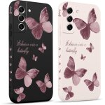 2 pi�ces coque pour samsung galaxy s21 fe 5g 6, 4 , etui avec violet pente papillon mignon amusante peint ...