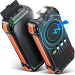 26800mah batterie externe solaire sans fil avec 4 cbles intgrs, charge rapide 7 sorties chargeur portable ...