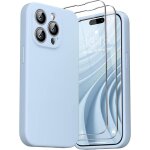 3 in 1 liquid silicone case for iphone 14 pro max 6. 7 inch - with 2 tempered glass - precise camera ...