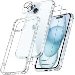 4 en 1 coque pour iphone 15 avec 2 verre tremp� et 1 cam�ra protecteur, [coussin d'air int�gr�] antichoc ...