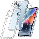 4 in 1 case for iphone 14 with 2 tempered glass and 1 camera protector, [built - in air cushion] shockproof ...