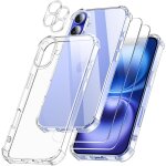 5 en 1 coque pour iphone 16 avec 2 verre tremp� et 2 cam�ra protecteur, etui de protection antichoc avec ...