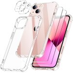 5 in 1 case for iphone 13 with 2 tempered glass and 2 camera protectors, shockproof protective case with ...