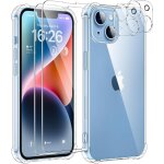 5 in 1 case for iphone 14 with 2 tempered glass and 2 camera protectors, shockproof protective case with ...