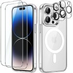 5 in 1 magnetic case for iphone 14 pro 6. 1 inch with 2 pack tempered glass screen protector and camera ...