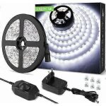 5m led 1200lm blanc froid dimmable, 12v 6000k 300leds 2835, bande led autocollant avec variateur, connecteurs ...